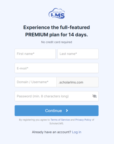 ScholarLMS Signup page