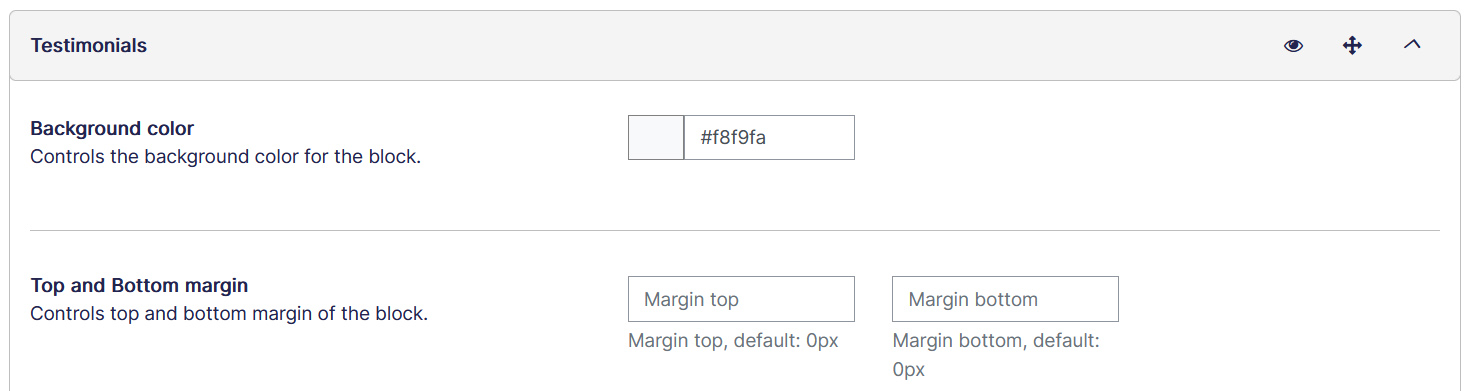Theme home page settings testimonials