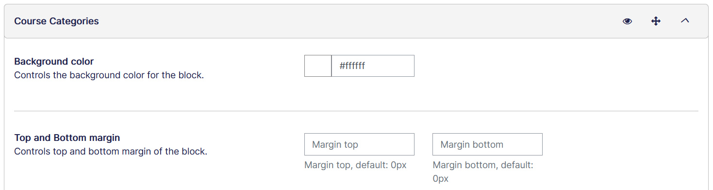 Theme home page settings categories section