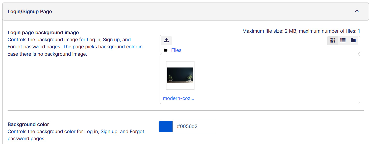 Theme general settings login signup page background