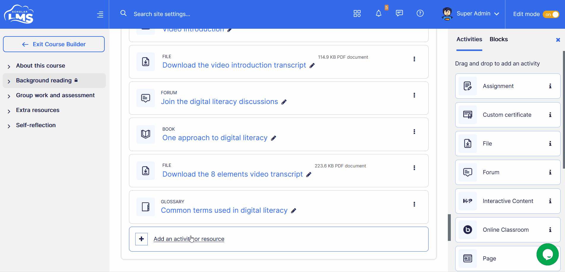 Add remove course elements
