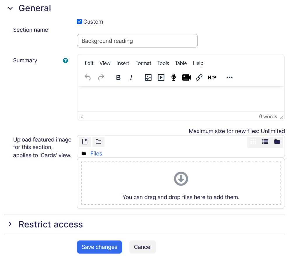 Course section edit settings