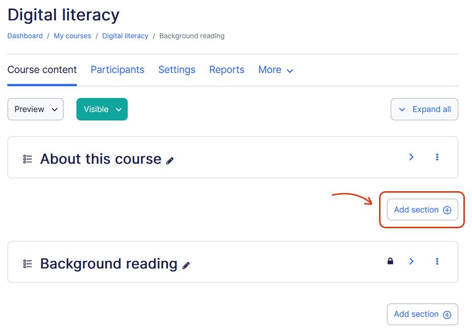 Course add section topic