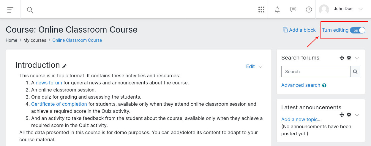 Course editing on
