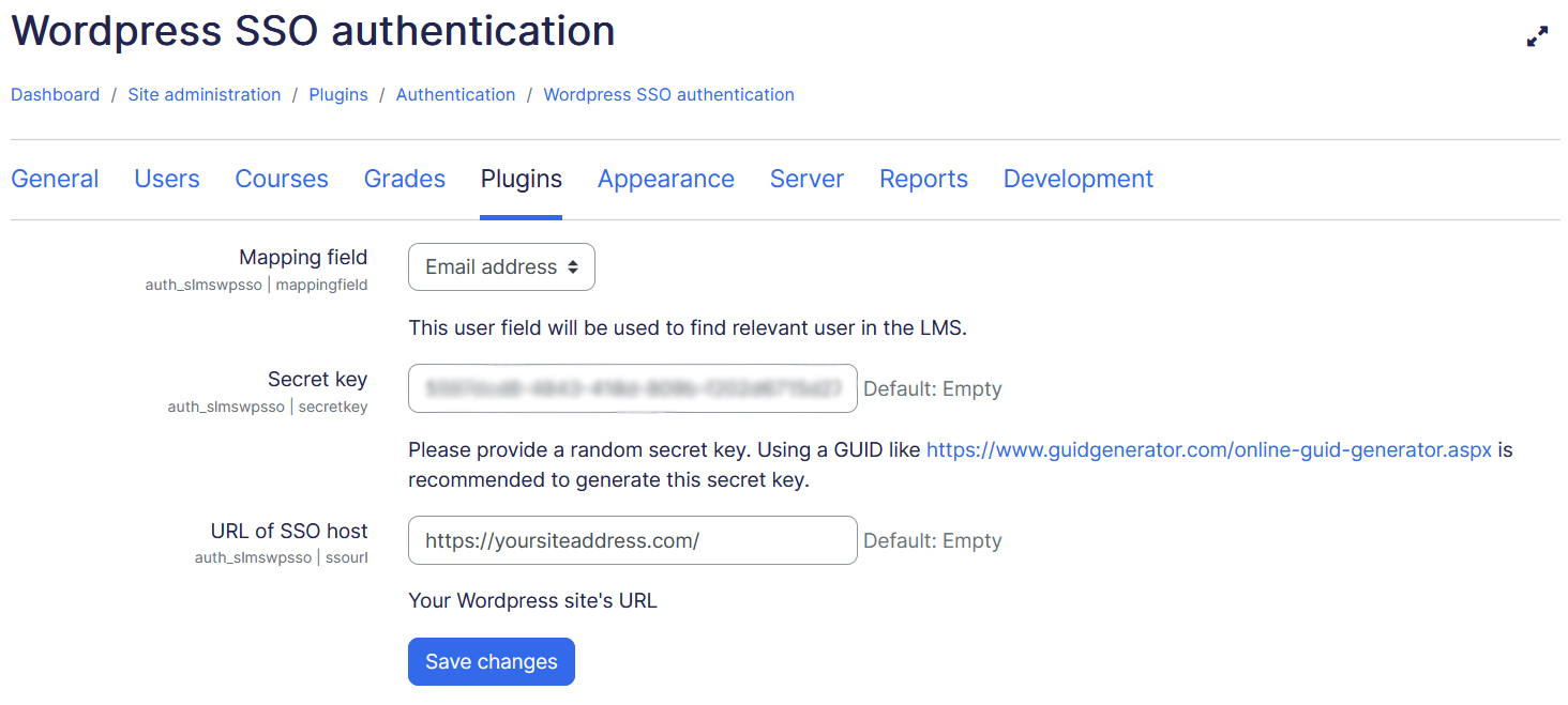 doc wordpress sso authentication settings