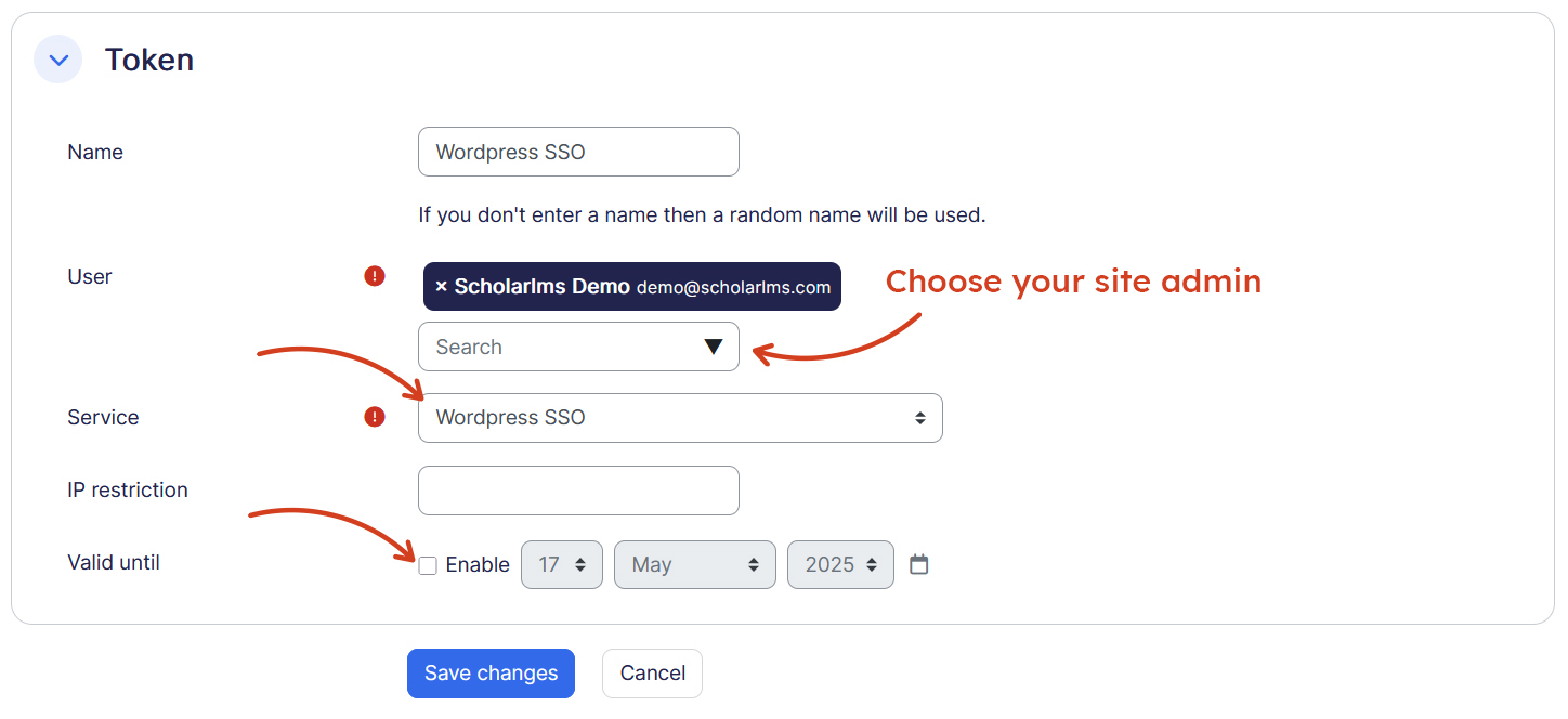 doc wordpress sso create token form