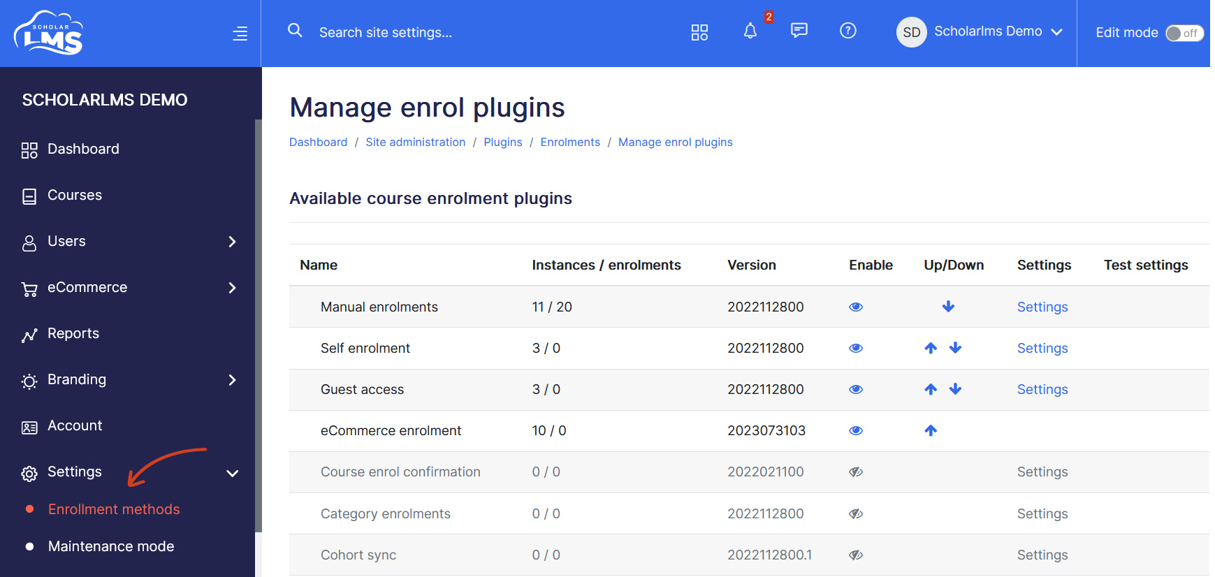 Site admin enrollment methods 