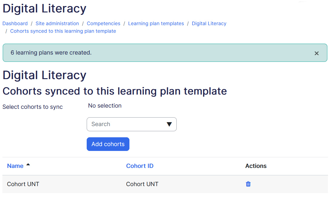 Learning plan to cohort