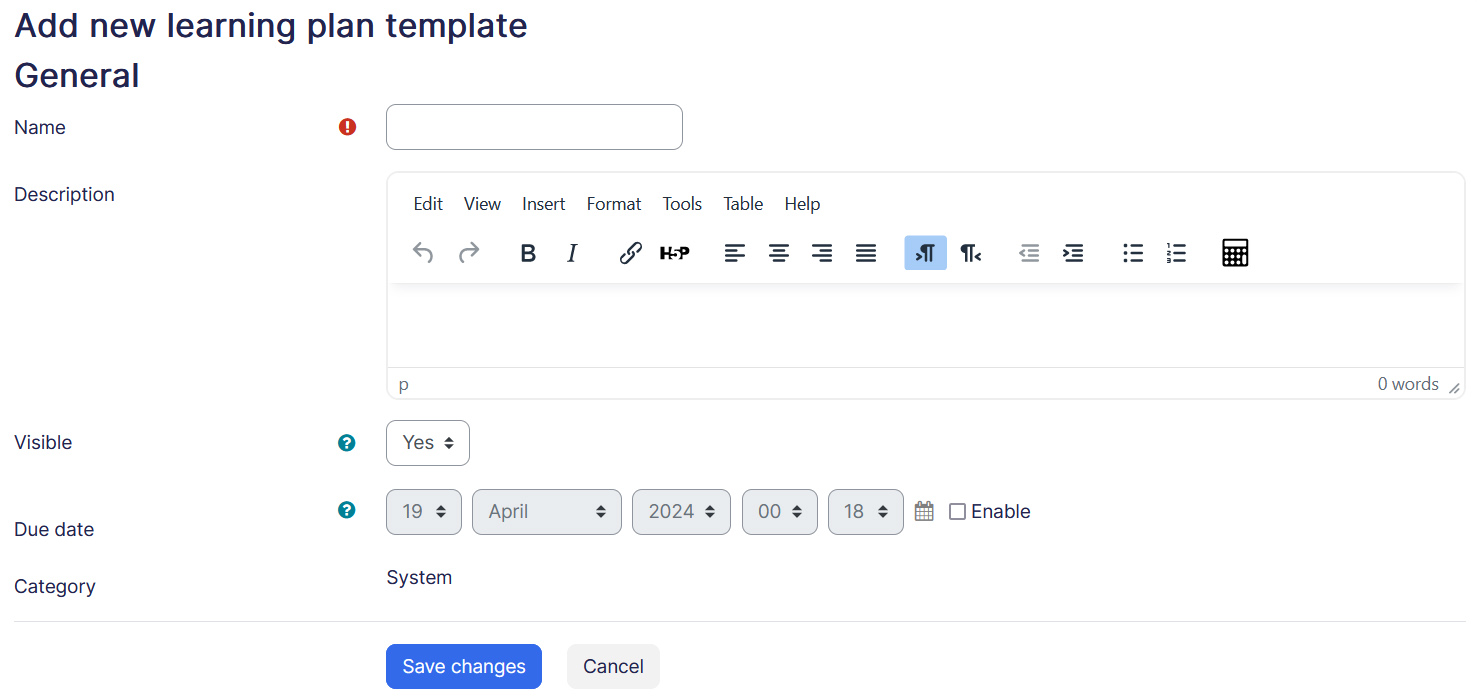 Learning plan template form