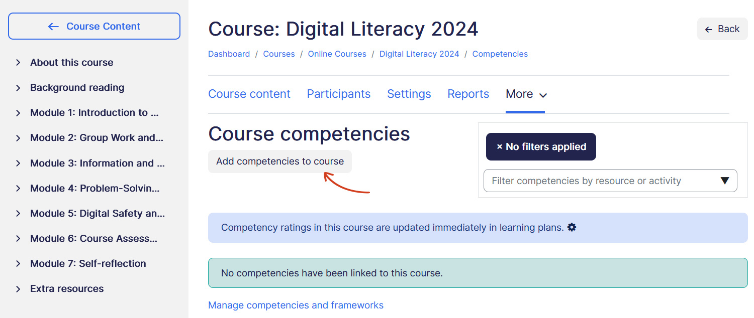 Add competency to course