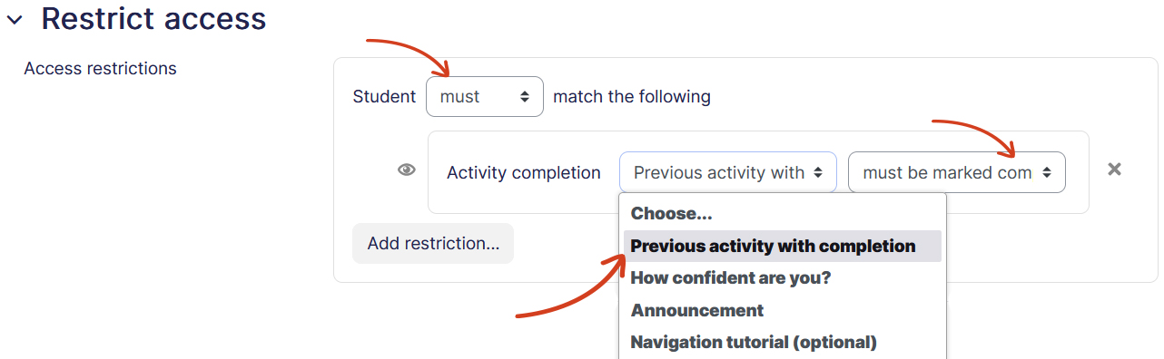 Access Restriction Activity Completion